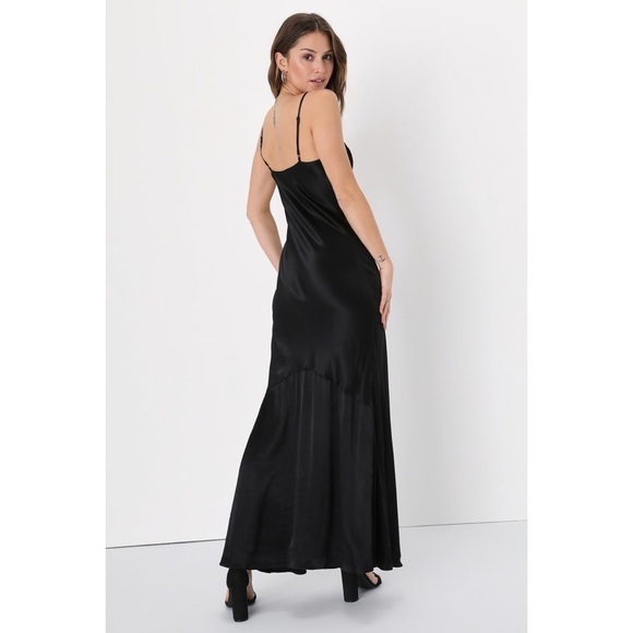 NWT Lulus Classy Beauty Black Satin Lace Mermaid Maxi Dress - Picture 3 of 11